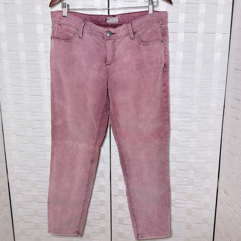 Free‎ People Mini Corduroy Stretch Ankle Cropped Pants Pink Acid Washed Size 29